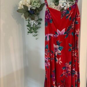 Red with Multi Floral Print Adjustable Straps Sundress, Large,Old Navy